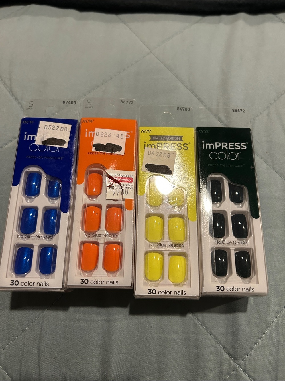 imPRESS Press-On Nails Set - Blue, Orange, Yellow, dark green 4 packs